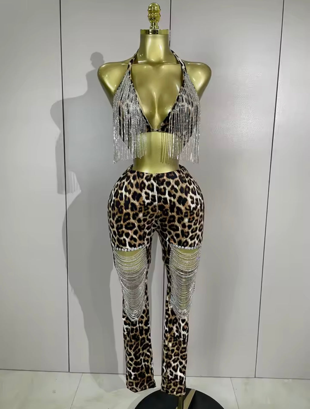 Leopard Fringe Pants Set