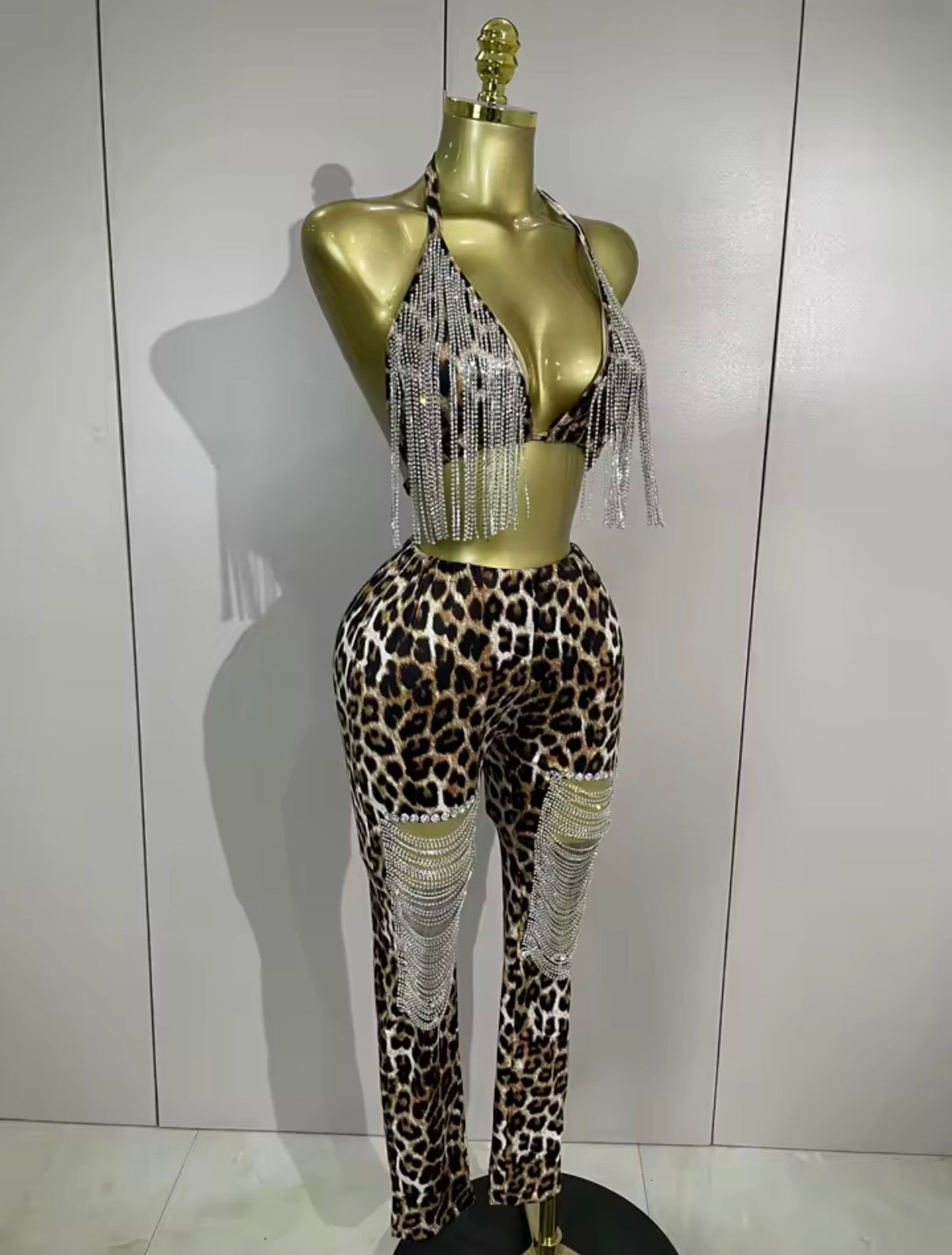 Leopard Fringe Pants Set