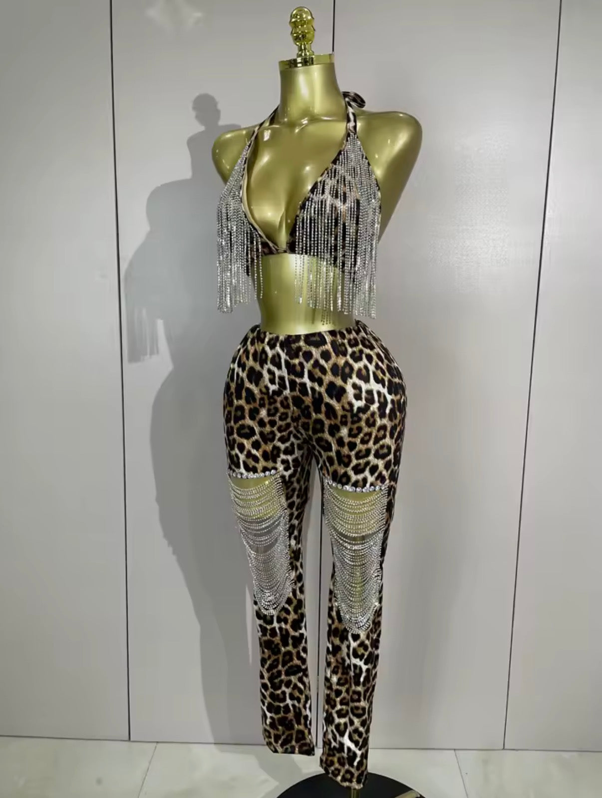 Leopard Fringe Pants Set
