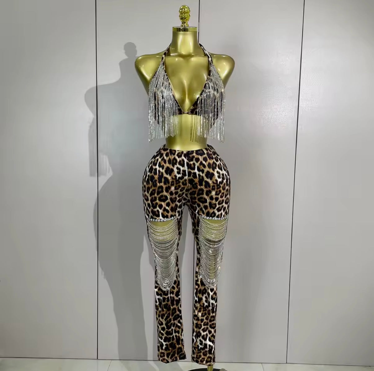 Leopard Fringe Pants Set